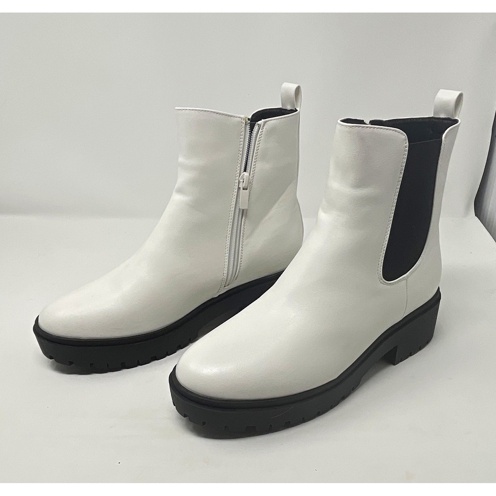 Top Moda ITALY-22 Women's White Chelsea Ankle Boots Zip Lug Sole Size 10